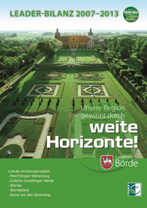 Deckblatt der Gemeinsamen Abschlussbroschüre der LAGen Flechtinger Höhenzug, Colbitz-Letzlinger Heide, Börde, Bördeland und Rund um den Drömling