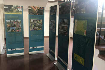 Ausstellungstafeln im Foyer des MF